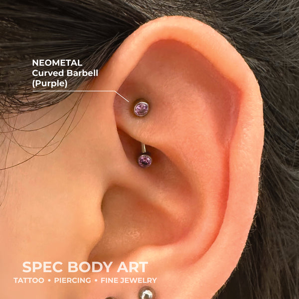 NeoMetal 16ga Curved Side Set Gem Barbell (Threadless)