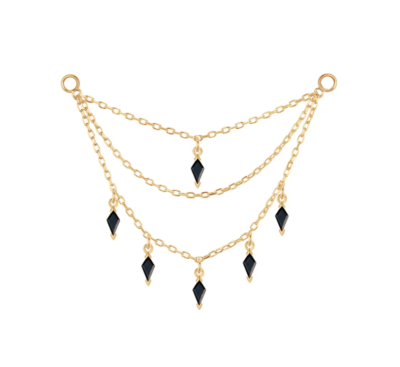 Modern Mood  Triple Chain with Kite dripping Gemstone Chain