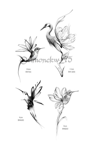 Flash Tattoo - Flower Birds (Simon)
