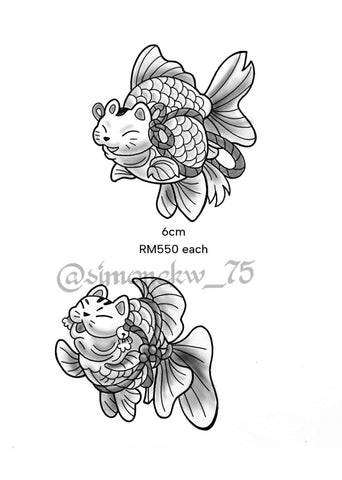 Flash Tattoo - Cat Gold Fish (Simon)