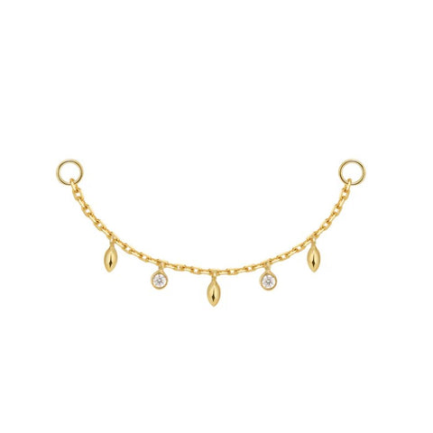 Modern Mood Chain with 5 Dripping Bezel Diamond and Marquise Gold Beads