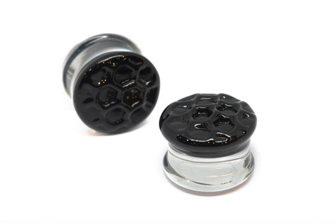 Glass Wear Studio Plugs -  Honey Comb Texture (Black)